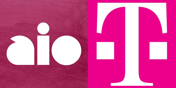αριστερά το λογότυπο της Aio Wireless - δεξιά το λογότυπο της T-mobile
